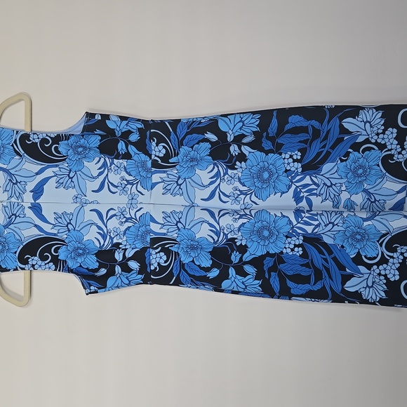 Boston Proper Light Blue and Dark Blue Floral Midi Dress - Picture 3 of 6